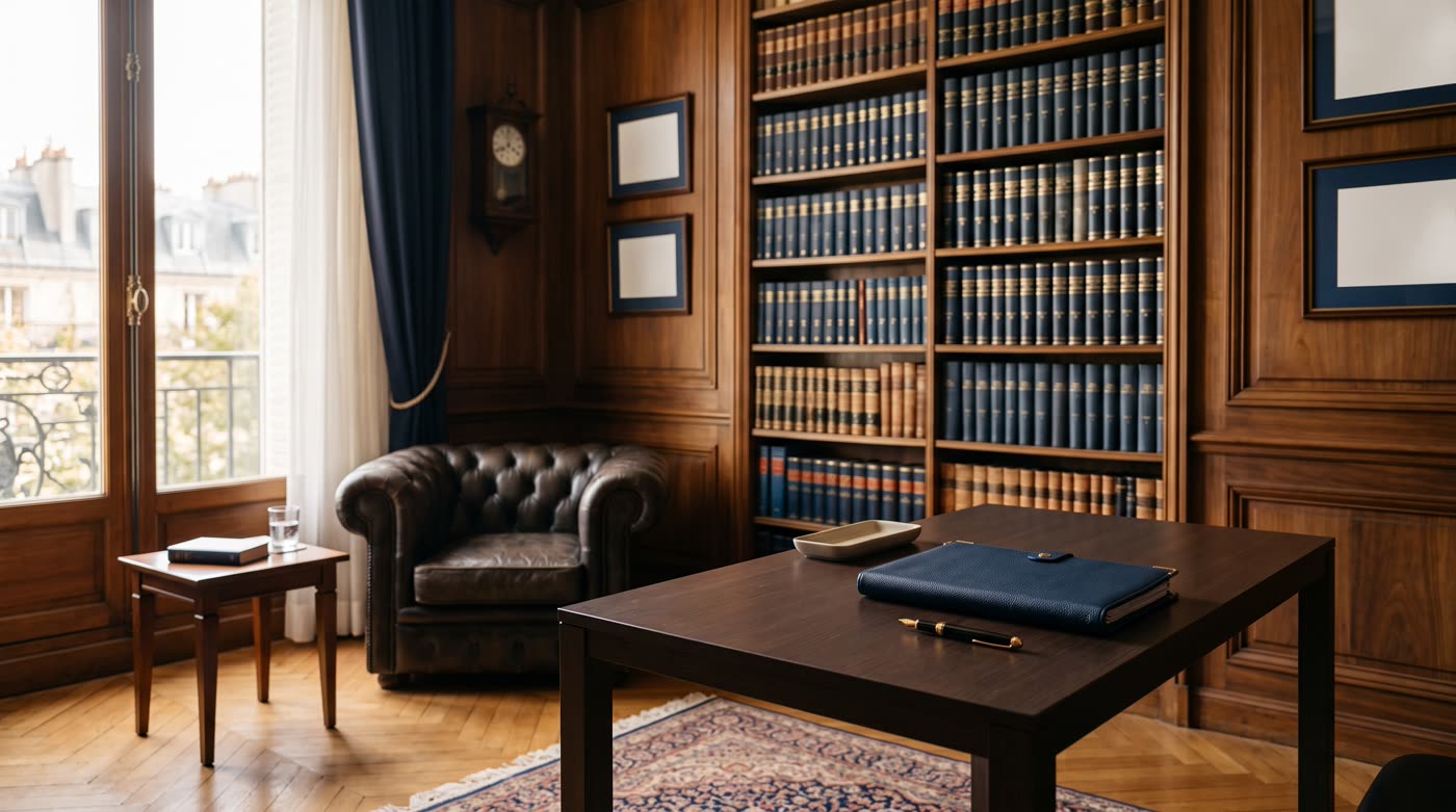 Le cabinet — bureau et bibliothèque